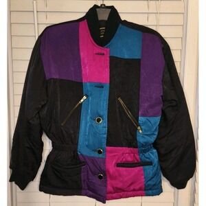 Vintage 80s Women's‎ Mulberry Street Jacket Quilted Patchwork Color Block Coat